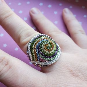 Vintage Rainbow Sterling Silver .925 Rhinestone swarovsky 1980s ring